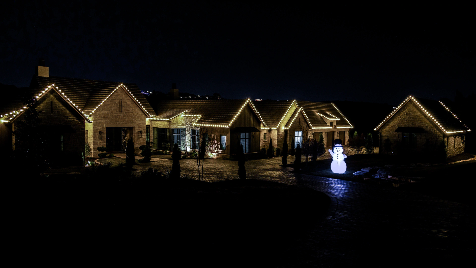 roof and exterior lights at dark night